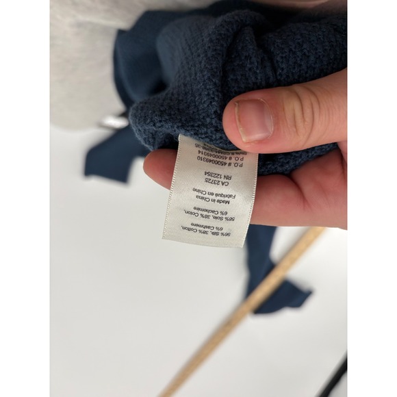 Wilfred Aritzia Silk Cotton Cashmere V-Neck Sweater Navy Blue Textured Knit M - Picture 6 of 8